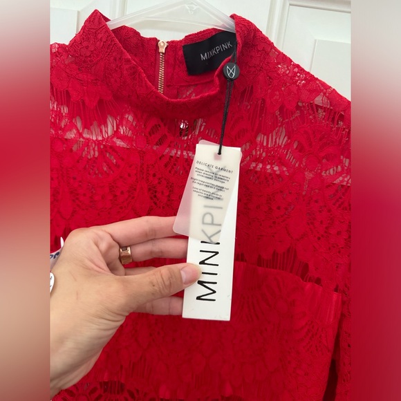MinkPink Drama Queen Lace Dress Christmas Red NTW 109 - Picture 3 of 7